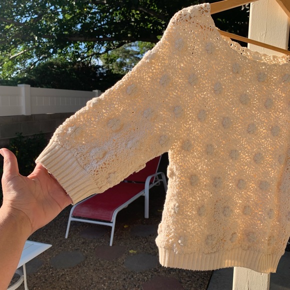Crochet 🧶 macramé 3/4 sleeves handmade off white sweater size S - Picture 4 of 12